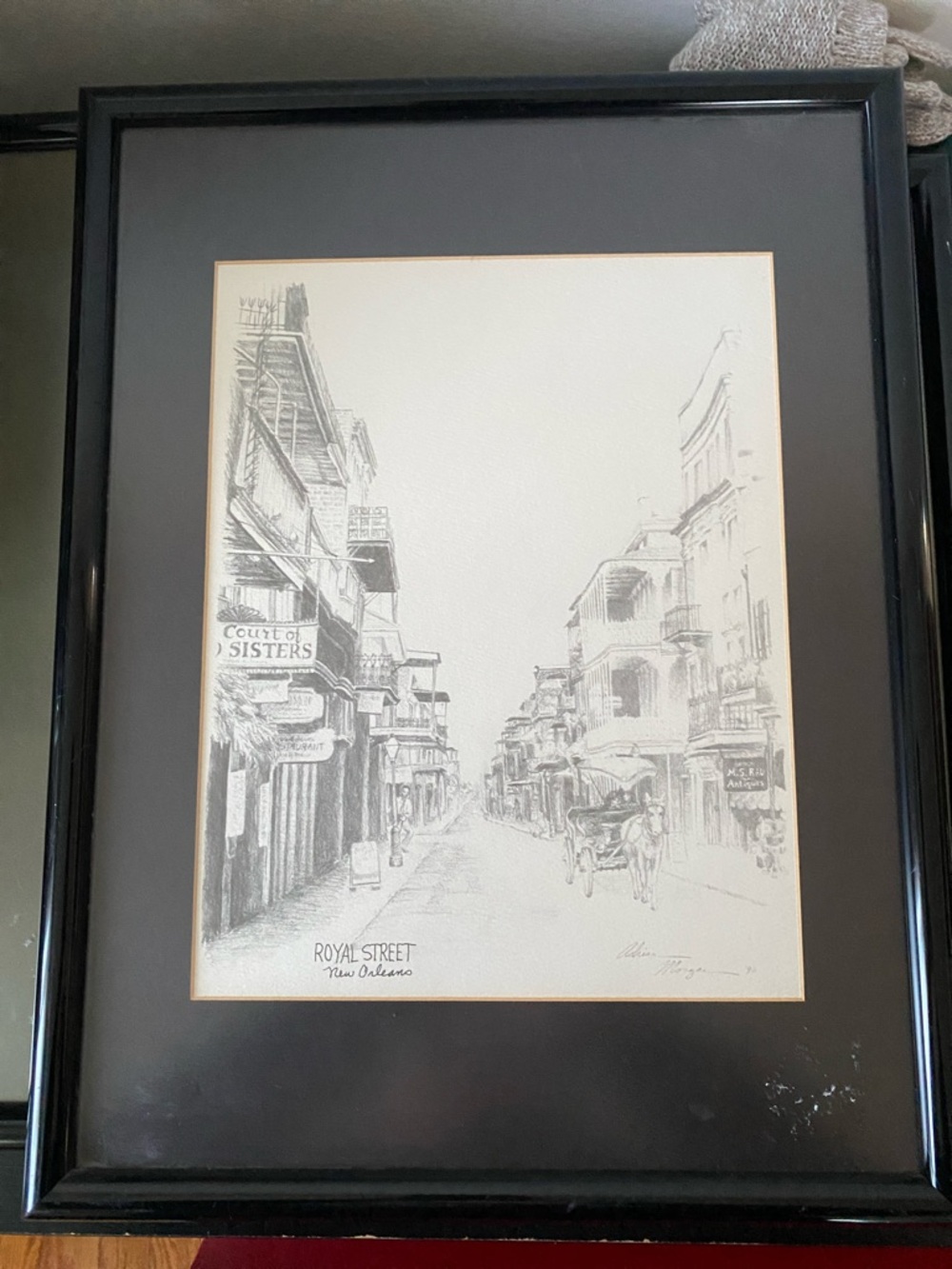 Royal Street Pencil Sketch in Black Frame